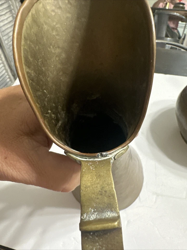 ANTIQUE RUSSIAN MARK Moscow Zar Era Copper and Brass LARGE Pitcher Dish Set - Image 2 of 4