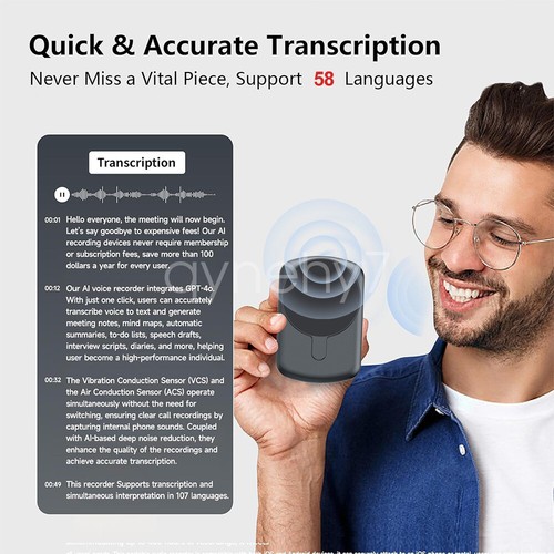 8G-128G Mini Voice Recorder Voice Transcriber Summarize APP Control Call Meeting - Picture 3 of 29