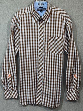 Tommy Hilfiger 80s 2 Ply Fabric Men's Long Sleeve Shirt Size L Brown Plaid MS32