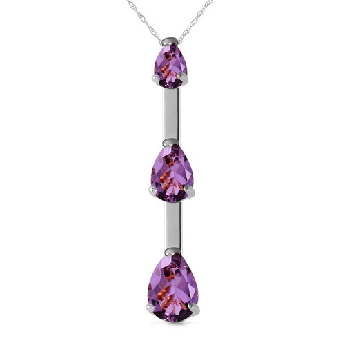 14K. SOLID GOLD NECKLACE WITH NATURAL AMETHYST (White Gold) - Picture 3 of 6