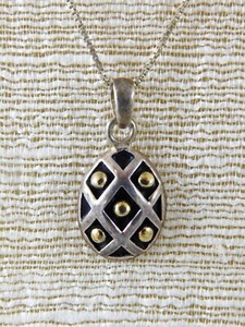 Vintage-Sterling-Silver-Criss-Cross-Egg-Pendant-Necklace-Gold-Dot-Italy-CW-Chain
