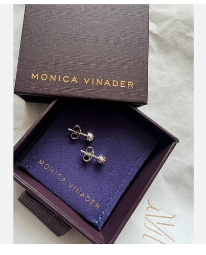 Monica Vinader Fiji Tiny Button Diamond Stud Earrings Sterling Silver New💕 - Picture 4 of 4