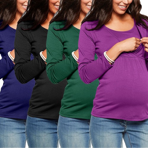 Pregnant Women Maternity Breastfeeding T Shirt Long Sleeve Nursing Tops Blouse - Picture 1 of 16