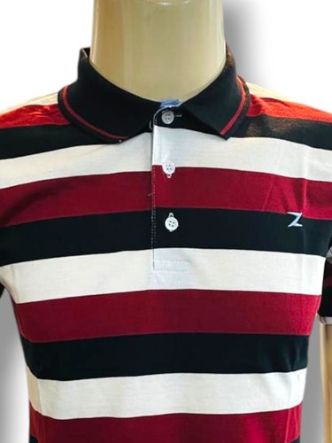 Camiseta polo para hombre a rayas manga corta informal de algodón calce ajustado roja negra blanca - Imagen 10 de 10