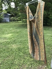 Blue And Gold Pashmina Poly Rayon Large Scarf 70” X 28”