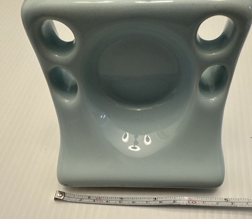 Vintage 60s Blue Sink Set Glossy Ceramic Soap Dish Cup & Toothbrush Holder new - Picture 17 of 18