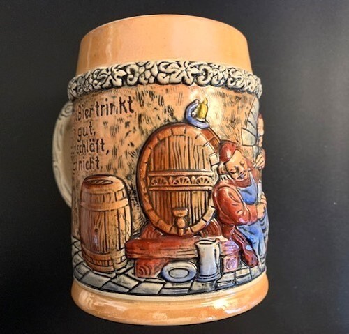 Vintage West German Oktoberfest Embossed Ceramic Beer STEIN/MUG with Inscription - Picture 7 of 9