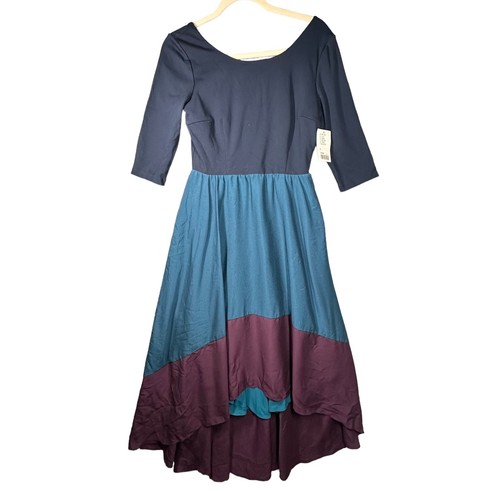 Maxi Vestido Anthropologie Departure Hutch Dobladillo Alto-Bajo Azul Púrpura Bloque de Color S - Imagen 2 de 14