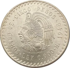 Mexico 1948 5 Peso - AU - .900 Silver