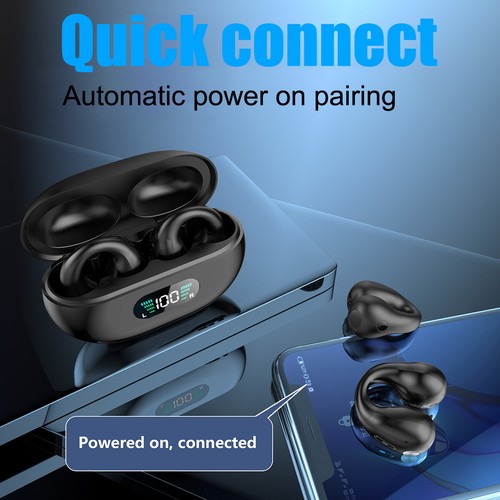 Bluetooth 5.3 Wireless Earbuds Ear-Clip Bone Conduction Headphones Sport Headset - Picture 10 of 14