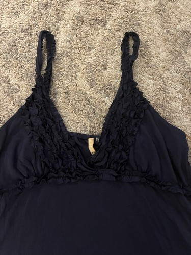 NEW Large Elan light weight tank spaghetti strap top blouse shirt Black Ruffles - Picture 2 of 3