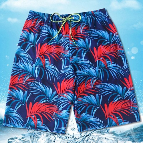 Men Quick Dry Drawstring Swim Trunks Tropical Leaves Mesh Lining Beach Shorts - Bild 6 von 20
