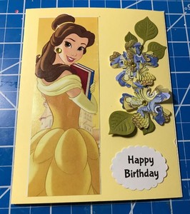 Birthday-Card-Princess-Belle-Yellow-Stone-Earring-Beauty-amp-The-Beast-Handmade