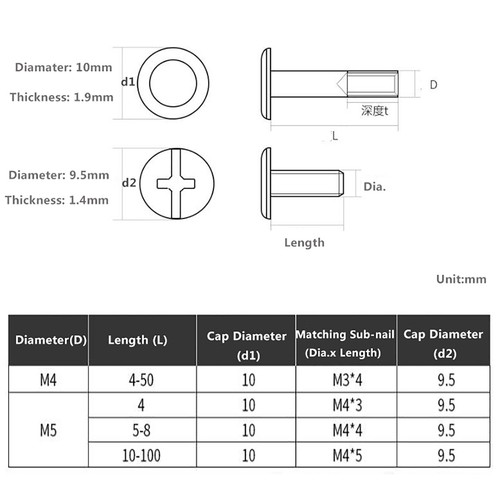 M4 M5 Edelstahl Chicago Bindeschrauben Nagelnieten für Fotoalbum Leder - Bild 2 von 7