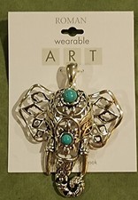 WEARABLE ART BY ROMAN NWT silver toned blue turquoise elephant charm magnetic