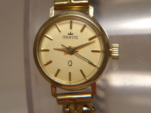 70/80er J. Majestic Quartz Damen - Uhr 333 Anteile Gold im Gehäuse Elastofix 