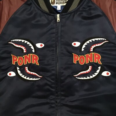 ジャケット・アウター A BATHING APE SHARK SOUVENIR JACKET BAPE SHARK SOUVENIR JACKET Black x Gray A Bathing Ape Size M