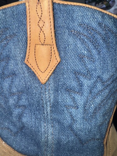 Vintage Gr. 9 Cowboy Cowgirl Stiefel 80er 90er Leder Denim Jeans Shorty Crop Boots - Bild 7 von 8