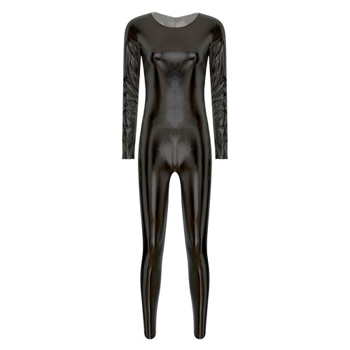 Damen Glanz Metallic Langarm Body Einteiler Jumpsuit Clubwear, Party - Bild 30 von 50