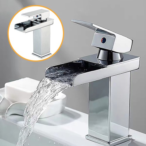 Copper Basin Faucet Square Sink Water-fall Faucet Bathroom Countertop Faucet US