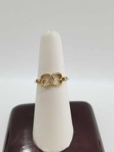 Clearance Yellow Gold Natural Diamond Double Heart Ring Anniversary Ladies Band - Picture 7 of 11