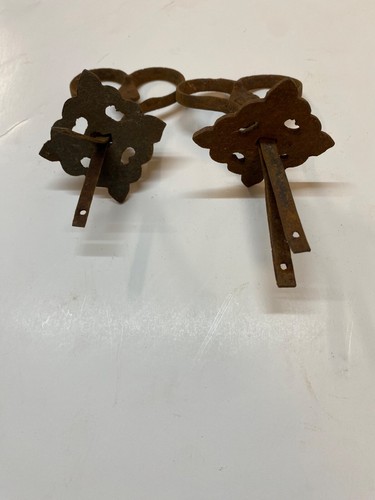 Pair Early Ornamental Iron Drop Handles w/Cast iron decorative backplate~ HW112 - Picture 8 of 8
