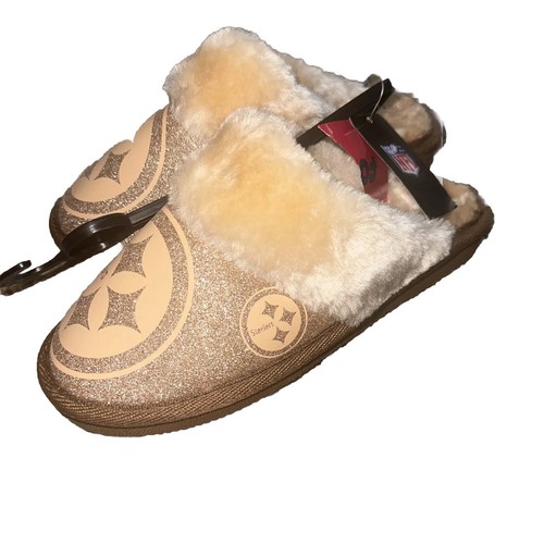 NFL Pittsburgh Steelers Women’s Glitter Open Back Faux Fur Slippers - S (5-6) - Picture 3 of 8