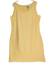 VTG Y2K Old Navy 100% LINEN Sheath Dress Size 16 Yellow Embroidered Sundress