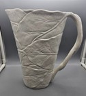 Michael Aram Signed Forest Leaf Pitcher 10" 50oz Embossed Leaves White Ceramic 