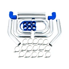 2.5'' Universal Aluminum Intercooler Turbo Piping Pipe Kit Blue Hose.