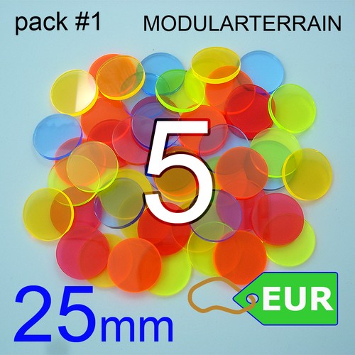 5x 25mm Round Base 3mm Color Fluor Acrylic Warhammer 40k Infinity AOS - Foto 1 di 11