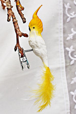 ❀ Kakadu Glasvogel Lauscha Glas Vogel Gelbhaubenkakadu Clip Christbaumschmuck 1A