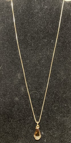 18k Gold Plated Sterling smoky quartz? pendant Necklace Box link Chain - Picture 2 of 13
