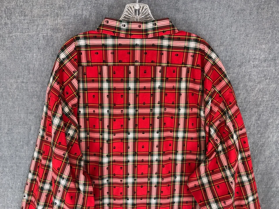 J Ferrar JF Shirt 22 Big Tall Button Up Long Sleeve Plaid Red Skulls Men's - Image 4 of 4