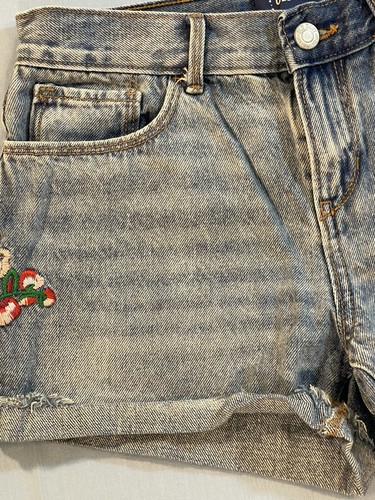 OLD NAVY Denim Shorts Distressed Embroidered Adjustable Waist Girls Size 14 - Picture 5 of 7