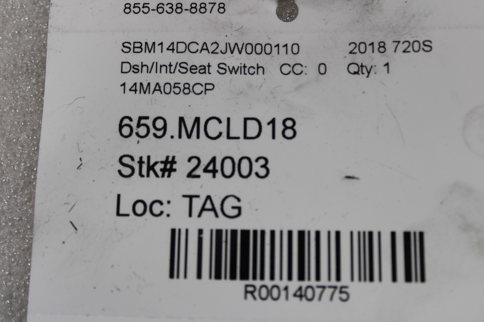 McLaren 720S, Hazard Switch, Used, P/N 14MA058CP