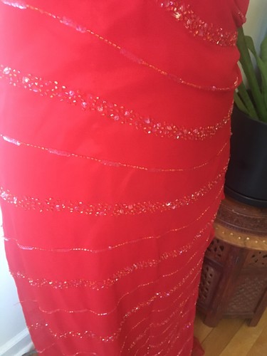 Scala Cherry Red Silk Dress With Bead & Sequin Detailing, L - Picture 4 of 12