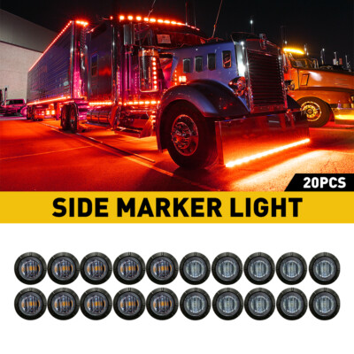 20X 3/4'' Side Marker Lights Truck LED Trailer Round Side Bullet Light Amber/Red