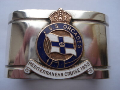 ORIENT LINE MEDITERRANEAN CRUISE 1953 SOUVENIR VERSILBERTER & EMAILLE SERVENRING