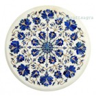 12" White Marble Side Table Top semi precious stones lapis inlay Handmade Decor