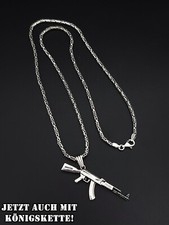 Sterlingsilber AK 47 Massiv 925 Waffe Gewehr Anhänger Halskette Bundeswehr NEU