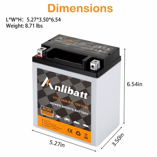 YTX14AH-BS Sealed AGM ATV Motorcycle Battery High Performance Maintenance Free - Picture 2 of 8