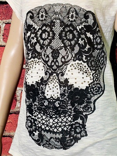 Express Calavera de Azúcar con Insertos de Encaje Negro Prenda para el torso Semi Transparente Camisa Blusa Mujeres M - Imagen 11 de 18