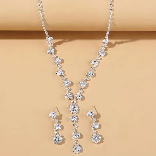 Elegant Necklace and Earrings Set with Silver Sparkle Rhinestone Jewellery Gift - Picture 4 of 4