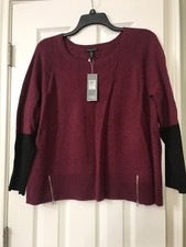 1X 318 NWT Eileen Fisher Pompeii Red Supersoft Yak Merino Wool Jewel Neck Top