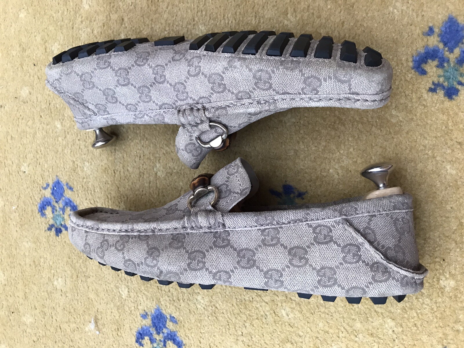 Gucci Loafers Shoes Monogram Canvas Bamboo Horsebit Beige Mens UK 6.5 US 7.5 40+ thumbnail 8