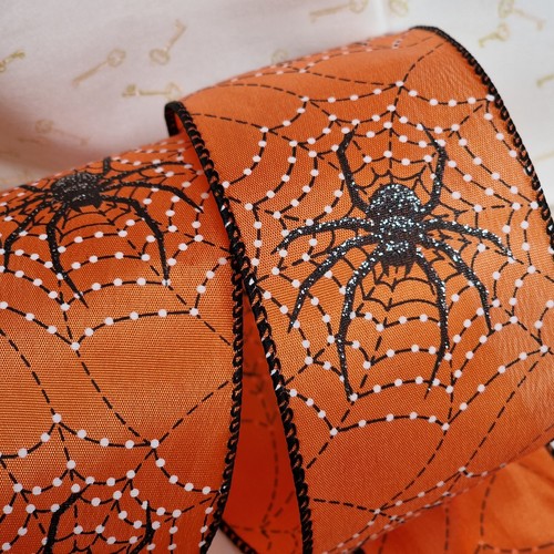 Wired Ribbon 2.5" Halloween Harvest Autumn Pumpkins, Spiders, Witches, Checks - Picture 8 of 9