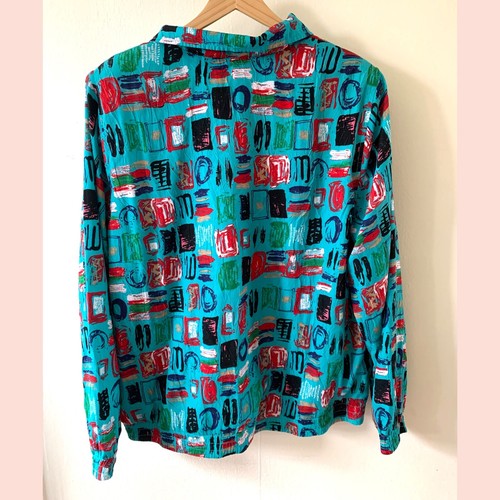 Vintage 1990s Koret Colorful Geometric Full Zip Windbreaker Jacket Size Large - Picture 2 of 12