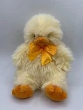 1990 PRESTIGE TOY CORP STUFFED CHICK DUCK PLUSH YELLOW 12” FLUFFY SHAGGY BOW