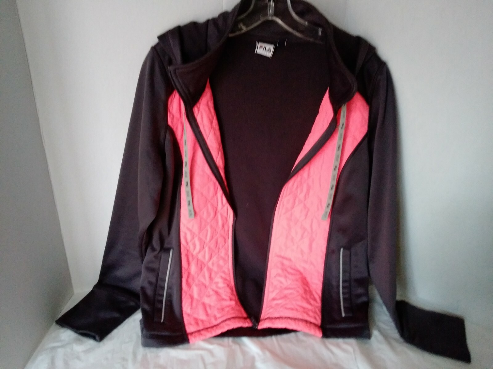 Giacca sportiva donna felpa FILA cappuccio zip intera taglia Med arancione nero pesca